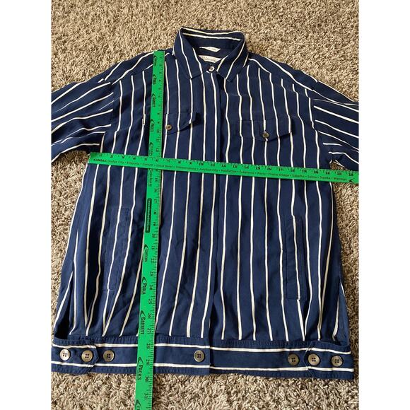 DANA BUCHMAN Vintage Nautical Striped Silk Shacket Jacket Button - Picture 5 of 10